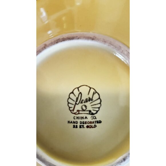 Vintage Pearl China Co Yellow 22K Gold Tea Set Teapot Creamer & Sugar 40s MCM - Picture 3 of 16